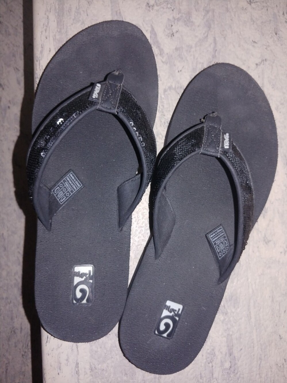 Teva Black Sequined Flip-flops. Size 9